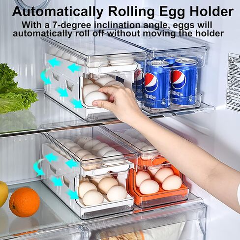 موزع بيض القمر للثلاجة - 24 حامل بيض دوار للثلاجة وحاوية تخزين البيض ودرج البيض للثلاجة وصينية البيض للثلاجة مع 4 ملاعق، رمادي in Kuwait