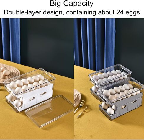 موزع بيض القمر للثلاجة - 24 حامل بيض دوار للثلاجة وحاوية تخزين البيض ودرج البيض للثلاجة وصينية البيض للثلاجة مع 4 ملاعق، رمادي in Kuwait