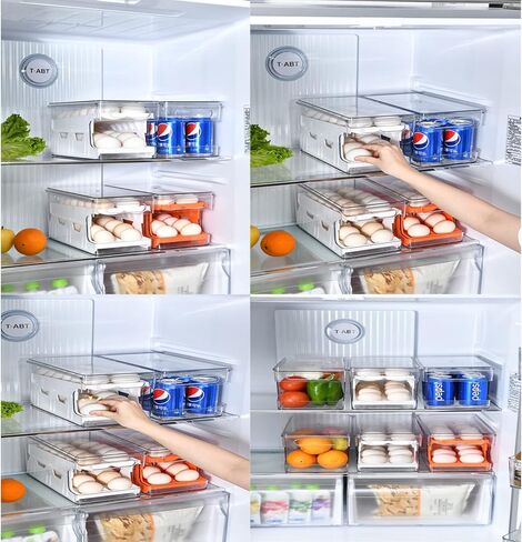 موزع بيض القمر للثلاجة - 24 حامل بيض دوار للثلاجة وحاوية تخزين البيض ودرج البيض للثلاجة وصينية البيض للثلاجة مع 4 ملاعق، رمادي in Kuwait