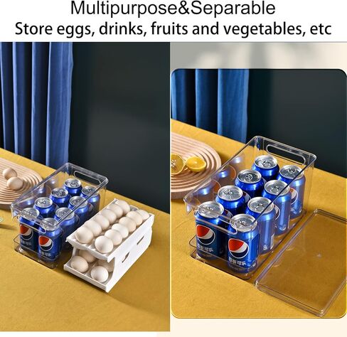 موزع بيض القمر للثلاجة - 24 حامل بيض دوار للثلاجة وحاوية تخزين البيض ودرج البيض للثلاجة وصينية البيض للثلاجة مع 4 ملاعق، رمادي in Kuwait