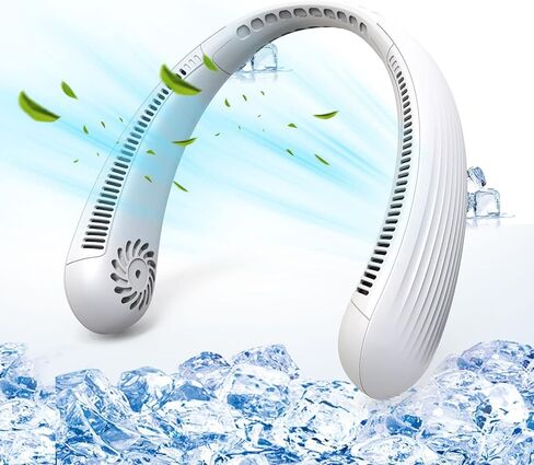 MQUPIN Portable Neck Fan, Bladeless Neck Fan 3 Speeds Adjustable, 360° Cooling 62 Air Outlet Personal Fan, 16H Working Time Cooling Fan for Outdoor Traveling Work Kitchen (White) in Kuwait