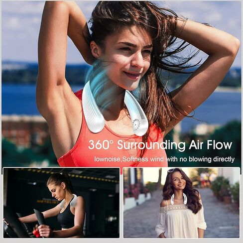 MQUPIN Portable Neck Fan, Bladeless Neck Fan 3 Speeds Adjustable, 360° Cooling 62 Air Outlet Personal Fan, 16H Working Time Cooling Fan for Outdoor Traveling Work Kitchen (White) in Kuwait