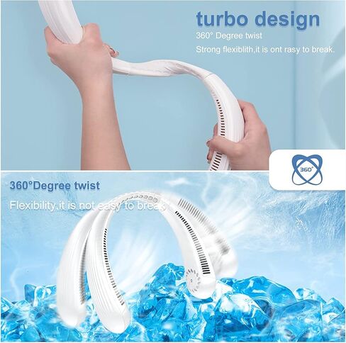 MQUPIN Portable Neck Fan, Bladeless Neck Fan 3 Speeds Adjustable, 360° Cooling 62 Air Outlet Personal Fan, 16H Working Time Cooling Fan for Outdoor Traveling Work Kitchen (White) in Kuwait