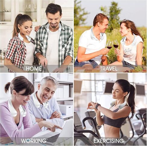 MQUPIN Portable Neck Fan, Bladeless Neck Fan 3 Speeds Adjustable, 360° Cooling 62 Air Outlet Personal Fan, 16H Working Time Cooling Fan for Outdoor Traveling Work Kitchen (White) in Kuwait