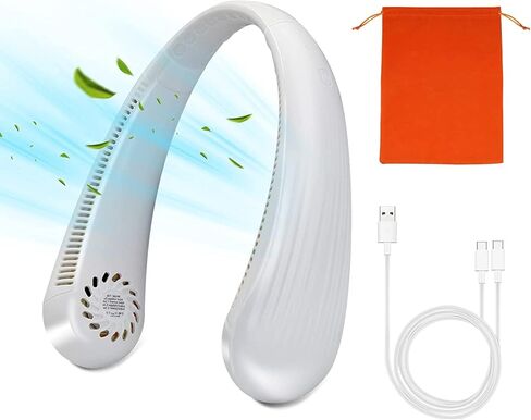 MQUPIN Portable Neck Fan, Bladeless Neck Fan 3 Speeds Adjustable, 360° Cooling 62 Air Outlet Personal Fan, 16H Working Time Cooling Fan for Outdoor Traveling Work Kitchen (White) in Kuwait