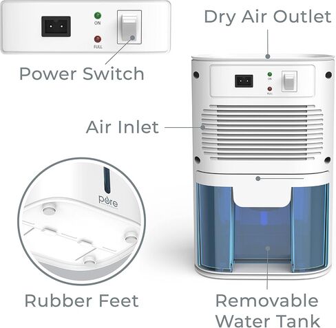 Pure Enrichment® PureDry™ Mini Dehumidifier - Compact Water Tank Eliminates 300ml/day in Excess Moisture from Closets, Bathrooms, Boats, Kitchens and Other Small Rooms and Living Spaces in Saudi Arabia