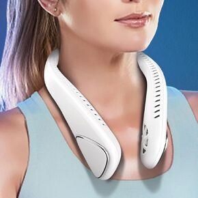 Jialexin Personal Neck Fan, Neck Fans Portable Rechargable 6000mAh Battery Operated Wearable Bladeless Neck Fan-3 Speeds（White） in Kuwait