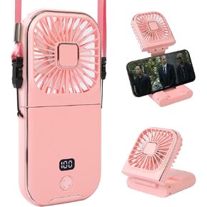 Portable digital display personal handheld fan Foldable, Mini Quiet USB Rechargeable Necklace Fans With 3000mAh Power Bank Function For Office Outdoor Travel (P/Black)