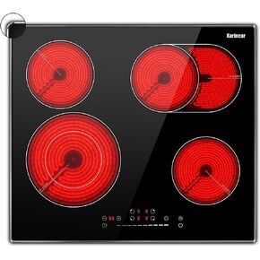 Karinear 4 Burners Electric Cooktop 24 Inch, 220-240v Built-in Electric Ceramic Cooktop with Glass Protection Metal Frame, Expandable Burners, Slider-Touch Control, Multi-function Elecric Stovetop