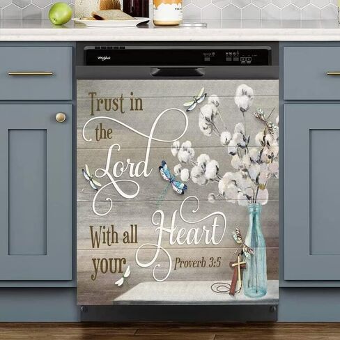 Cotton Vase Flower Magnet Cover Dishwasher Stickers Farm Kapok Panel Decal Dragonflies Cross Dishwasher Magnetic Refrigerator Decal Fridge Door Kitchen Home Appliance Decor Vinyl 23Wx26H INCH in Saudi Arabia