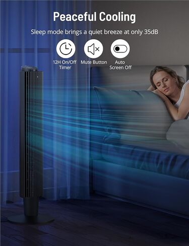 مروحة برج مع جهاز تحكم عن بعد، باريس رون 90 درجة مروحة تبريد هادئة متأرجحة، ارتفاع قابل للتعديل 42 بوصة أو 36 بوصة، 5 سرعات، وضع السكون، مؤقت 12 ساعة، مروحة غرفة طويلة قائمة لغرفة النوم والمكتب والمنزل in Kuwait