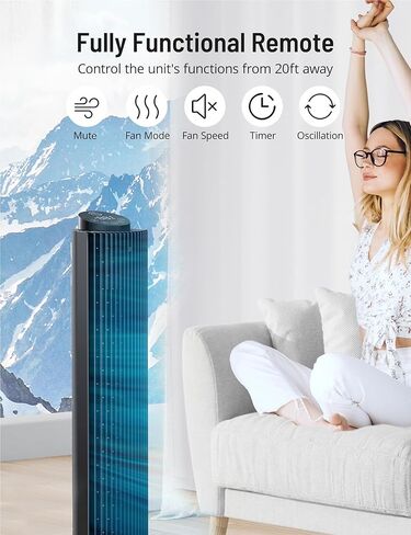 مروحة برج مع جهاز تحكم عن بعد، باريس رون 90 درجة مروحة تبريد هادئة متأرجحة، ارتفاع قابل للتعديل 42 بوصة أو 36 بوصة، 5 سرعات، وضع السكون، مؤقت 12 ساعة، مروحة غرفة طويلة قائمة لغرفة النوم والمكتب والمنزل in Kuwait