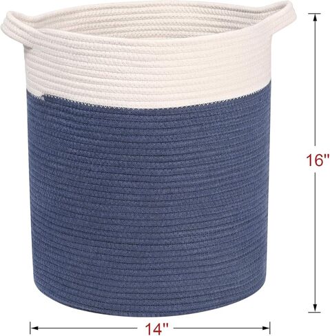 سلة حبل Univivi، صناديق تخزين باللونين الأبيض والأزرق الداكن، سلال منسوجة كبيرة للتخزين والملابس والمناشف والألعاب... in Kuwait