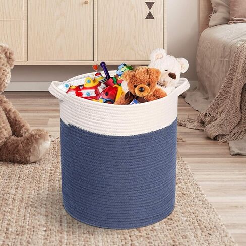 سلة حبل Univivi، صناديق تخزين باللونين الأبيض والأزرق الداكن، سلال منسوجة كبيرة للتخزين والملابس والمناشف والألعاب... in Kuwait