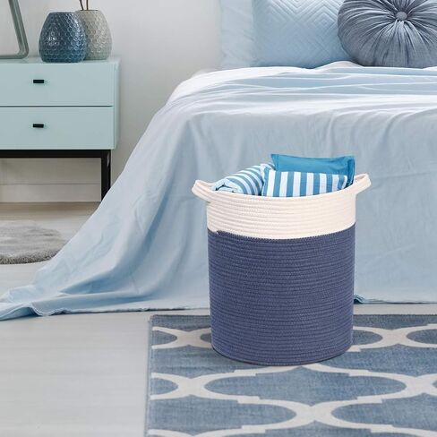 سلة حبل Univivi، صناديق تخزين باللونين الأبيض والأزرق الداكن، سلال منسوجة كبيرة للتخزين والملابس والمناشف والألعاب... in Kuwait