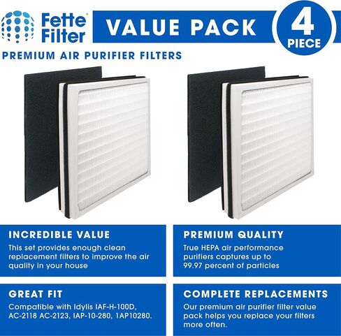 Fette Filter - Air Purifier Filter Compatible with Idylis Air Purifiers Type D. Compatible with IAF-H-100D, AC-2118 AC-2123, IAP-10-280, 1AP10280. Includes 1 HEPA Filter & 1Carbon Filter. in Saudi Arabia