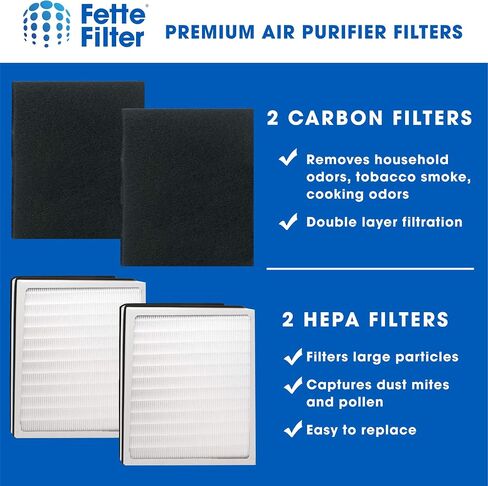 Fette Filter - Air Purifier Filter Compatible with Idylis Air Purifiers Type D. Compatible with IAF-H-100D, AC-2118 AC-2123, IAP-10-280, 1AP10280. Includes 1 HEPA Filter & 1Carbon Filter. in Saudi Arabia