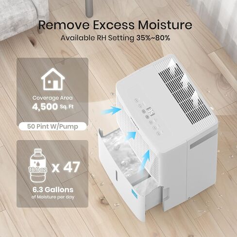 TOSOT 35 Pint 3,000 Sq Ft Dehumidifier Energy Star - for Home, Basement, Bedroom or Bathroom - Super Quiet (Previous 50 Pint) in Kuwait