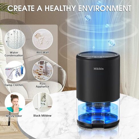 مزيلات رطوبة صغيرة للمنزل بسعة 35 اونصة بسعة 2600 قدم مكعب مع اغلاق تلقائي واضاءة LED بـ7 الوان هادئة للغاية وقابلة للحمل لغرفة النوم والحمام والخزانة والمكتب in Saudi Arabia