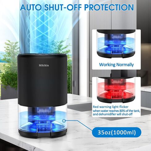 مزيلات رطوبة صغيرة للمنزل بسعة 35 اونصة بسعة 2600 قدم مكعب مع اغلاق تلقائي واضاءة LED بـ7 الوان هادئة للغاية وقابلة للحمل لغرفة النوم والحمام والخزانة والمكتب in Saudi Arabia