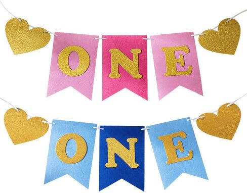 Kaptin 1st Birthday Baby Gold Pink Tutu Skirt and Banner for High Chair Decoration for Party Supplies (Pink) in Kuwait