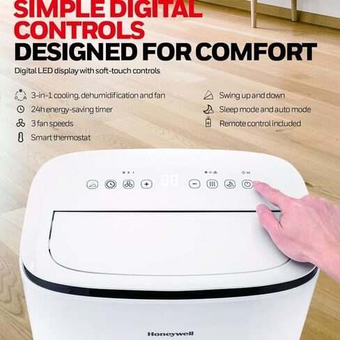 10,000 BTU Honeywell Portable Air Conditioner with Dehumidifier & Fan Cools Rooms Up To 450 Sq. Ft. with Remote Control, Black/White in Kuwait