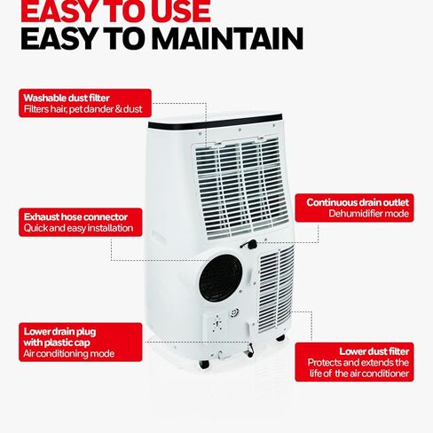 10,000 BTU Honeywell Portable Air Conditioner with Dehumidifier & Fan Cools Rooms Up To 450 Sq. Ft. with Remote Control, Black/White in Kuwait