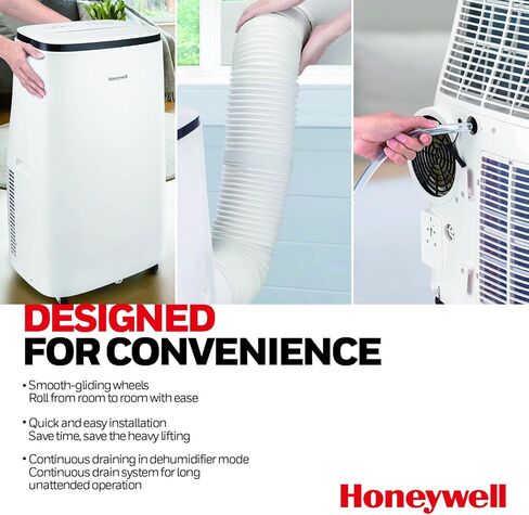 10,000 BTU Honeywell Portable Air Conditioner with Dehumidifier & Fan Cools Rooms Up To 450 Sq. Ft. with Remote Control, Black/White in Kuwait
