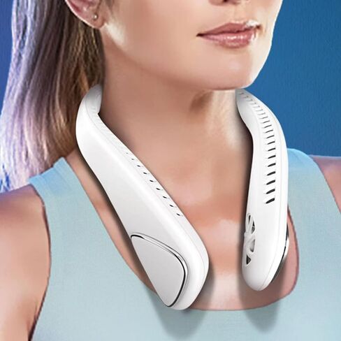 Jialexin Personal Neck Fan, Neck Fans Portable Rechargable 6000mAh Battery Operated Wearable Bladeless Neck Fan-3 Speeds（White） in Kuwait