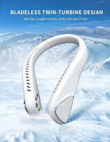Jialexin Personal Neck Fan, Neck Fans Portable Rechargable 6000mAh Battery Operated Wearable Bladeless Neck Fan-3 Speeds（White） in Kuwait