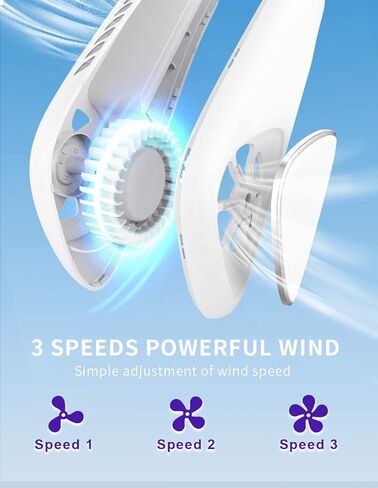 Jialexin Personal Neck Fan, Neck Fans Portable Rechargable 6000mAh Battery Operated Wearable Bladeless Neck Fan-3 Speeds（White） in Kuwait