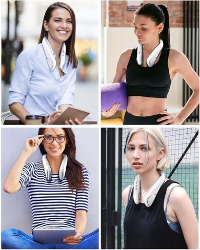 Jialexin Personal Neck Fan, Neck Fans Portable Rechargable 6000mAh Battery Operated Wearable Bladeless Neck Fan-3 Speeds（White） in Kuwait