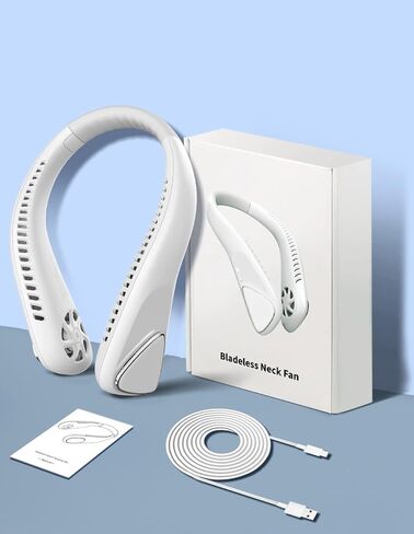 Jialexin Personal Neck Fan, Neck Fans Portable Rechargable 6000mAh Battery Operated Wearable Bladeless Neck Fan-3 Speeds（White） in Kuwait