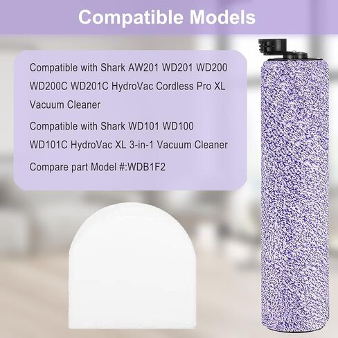 أسطوانة فرشاة بديلة من LesinaVac WD101 ومرشحات إسفنجية متوافقة مع مكنسة Shark WD201 HydroVac Cordless Pro XL 3 في 1، مناسبة لمكنسة Shark WD101 WD100 WD200 HydroVac الكهربائية، قارن الجزء WDFF1 WDB1 in Kuwait