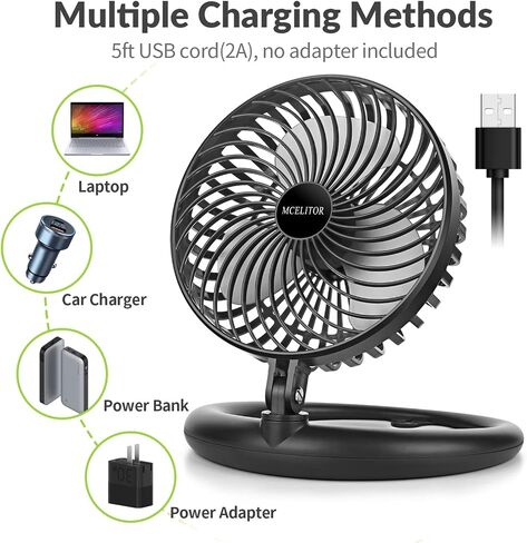 مروحة مكتب صغيرة من MCELITOR، مروحة USB مقاس 8 بوصات، مروحة طاولة شخصية صغيرة هادئة لغرفة النوم والمكتب والمنزل، قابلة للطي، زاوية 540 درجة قابلة للتعديل، 3 سرعات، سلك 5 أقدام (أسود) in Kuwait