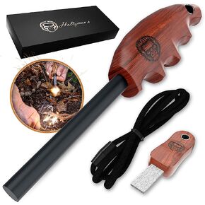 Wood Handle Fire Starter Ferro Rod Gift Set W/Finger Grip Survival Bushcraft Gear in Kuwait