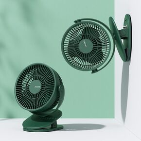 JISULIFE Clip On Fan [Clip/Desk/Hang] 3-IN-1 Rechargeable Mini Fan [6 inch/4000mAh] Small Desk Fan with Adhesive Hooks Gifted, Portable Battery Operated Clip Fan for Office/Dorm/Bedroom-Green(1 Pack)