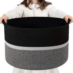 CHICVITA Extra Large Laundry Basket, Woven Rope Blanket Basket For Towels, Clothes, Toy Storage Basket, Pillow Basket For Living Room, Family Room, 22 x 22 x 14 inches, Black in Saudi Arabia
