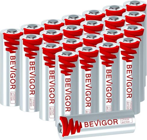 BEVIGOR 24 حزمة من بطاريات الليثيوم AA، 1.5 فولت 3000 مللي أمبير في الساعة بطاريات حديد الليثيوم، بطاريات مزدوجة A، بطاريات AA لمصباح يدوي، الألعاب، جهاز التحكم عن بعد، 【غير قابلة لإعادة الشحن】 in Saudi Arabia