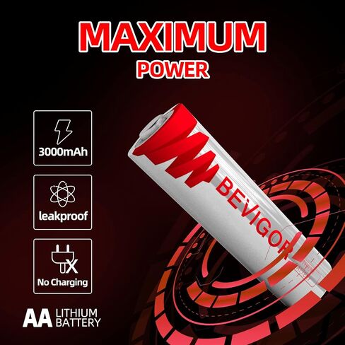 BEVIGOR 24 حزمة من بطاريات الليثيوم AA، 1.5 فولت 3000 مللي أمبير في الساعة بطاريات حديد الليثيوم، بطاريات مزدوجة A، بطاريات AA لمصباح يدوي، الألعاب، جهاز التحكم عن بعد، 【غير قابلة لإعادة الشحن】 in Saudi Arabia