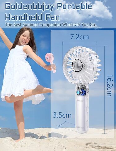 مروحة صغيرة محمولة باليد من جولدن بي جوي قابلة لاعادة الشحن بمنفذ USB، مروحة جيب صغيرة تعمل بالبطارية، 3 سرعات قابلة للتعديل، مروحة شخصية هادئة للمنزل والمكتب وداخل المنزل وخارجه والسفر، لون ابيض in Kuwait