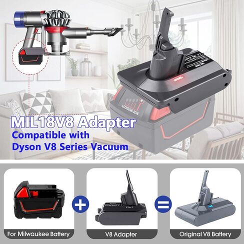 MIL18V8 for Dyson V8 Battery Adapter, Convert for Milwaukee M18 18V Li-ion Battery to for Dyson V8 Batteries, great for Dyson V8 Animal V8 Fluffy V8 Motorhead V8 Carbon Fiber Cord-Free Handheld Vacuum in Saudi Arabia