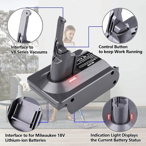 MIL18V8 for Dyson V8 Battery Adapter, Convert for Milwaukee M18 18V Li-ion Battery to for Dyson V8 Batteries, great for Dyson V8 Animal V8 Fluffy V8 Motorhead V8 Carbon Fiber Cord-Free Handheld Vacuum in Saudi Arabia