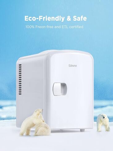 Silonn Mini Fridge, Portable Skin Care Fridge, 4 L/6 Can Cooler and Warmer Small Refrigerator with Eco Friendly for Home, Office and Car, Compact Refrigerator and White in Kuwait