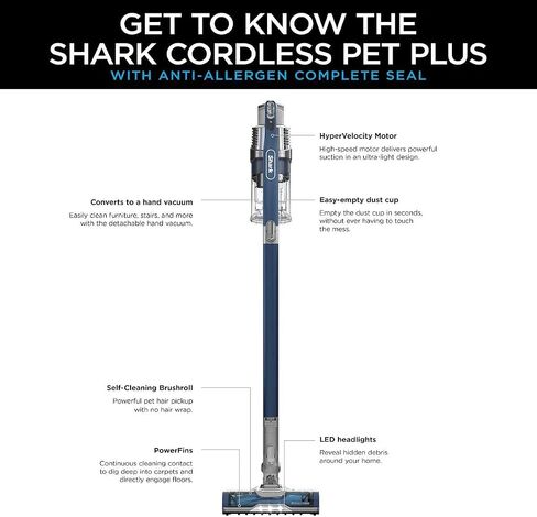 مكنسة Shark IZ361H اللاسلكية Pet Plus مع ختم كامل مضاد للحساسية، أزرق (متجدد) in Saudi Arabia