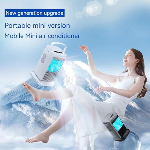 مكيف هواء محمول، مكيف هواء صغير لأشباه الموصلات 85 وات، مع مكيف هواء شخصي بإضاءة ليلية شريطية مائية، مروحة تيار متردد صغيرة صامتة 4 سرعات للمكتب، المنزل، غرفة النوم، الغرفة، المكتب، السفر - أبيض in Kuwait