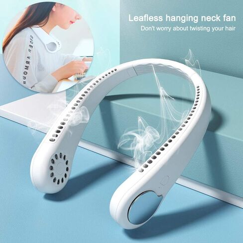 Hanging Neck Fan, Hand Free Leafless Neckband Fan - Powerful Dual Wind Head, Adjustable 3 Speed 360 Degree& Rechargeable Wearable Necklace Fan with Long-Lasting Battery for Sports Home Outdoor in Saudi Arabia