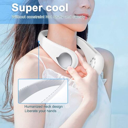 Hanging Neck Fan, Hand Free Leafless Neckband Fan - Powerful Dual Wind Head, Adjustable 3 Speed 360 Degree& Rechargeable Wearable Necklace Fan with Long-Lasting Battery for Sports Home Outdoor in Saudi Arabia