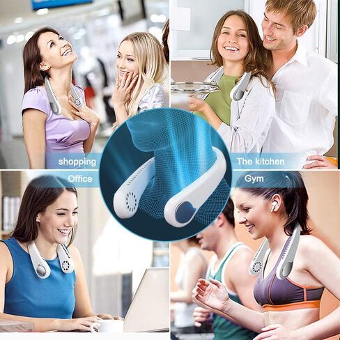Hanging Neck Fan, Hand Free Leafless Neckband Fan - Powerful Dual Wind Head, Adjustable 3 Speed 360 Degree& Rechargeable Wearable Necklace Fan with Long-Lasting Battery for Sports Home Outdoor in Saudi Arabia