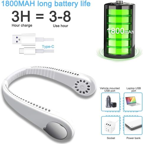 Hanging Neck Fan, Hand Free Leafless Neckband Fan - Powerful Dual Wind Head, Adjustable 3 Speed 360 Degree& Rechargeable Wearable Necklace Fan with Long-Lasting Battery for Sports Home Outdoor in Saudi Arabia